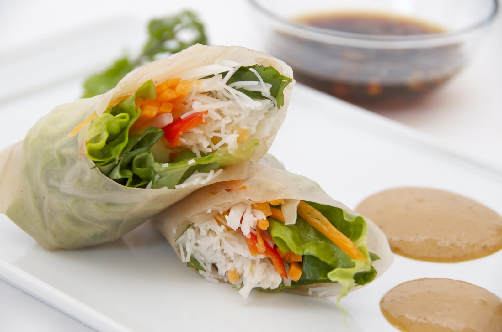 Fresh multicoloured vegetable spring rolls